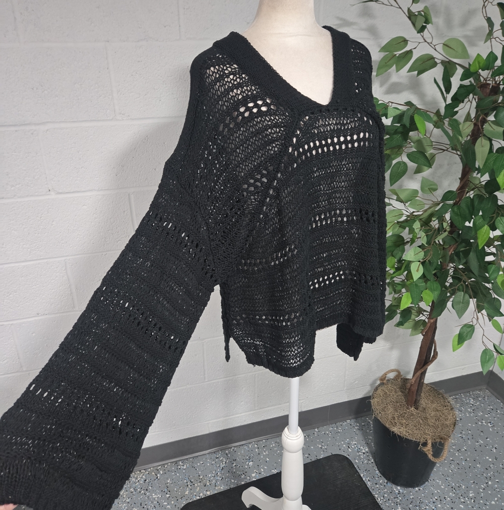 Joes Crochet Linen Cotton Oversized Sweater Bell Sleeves Boho Grandma Small